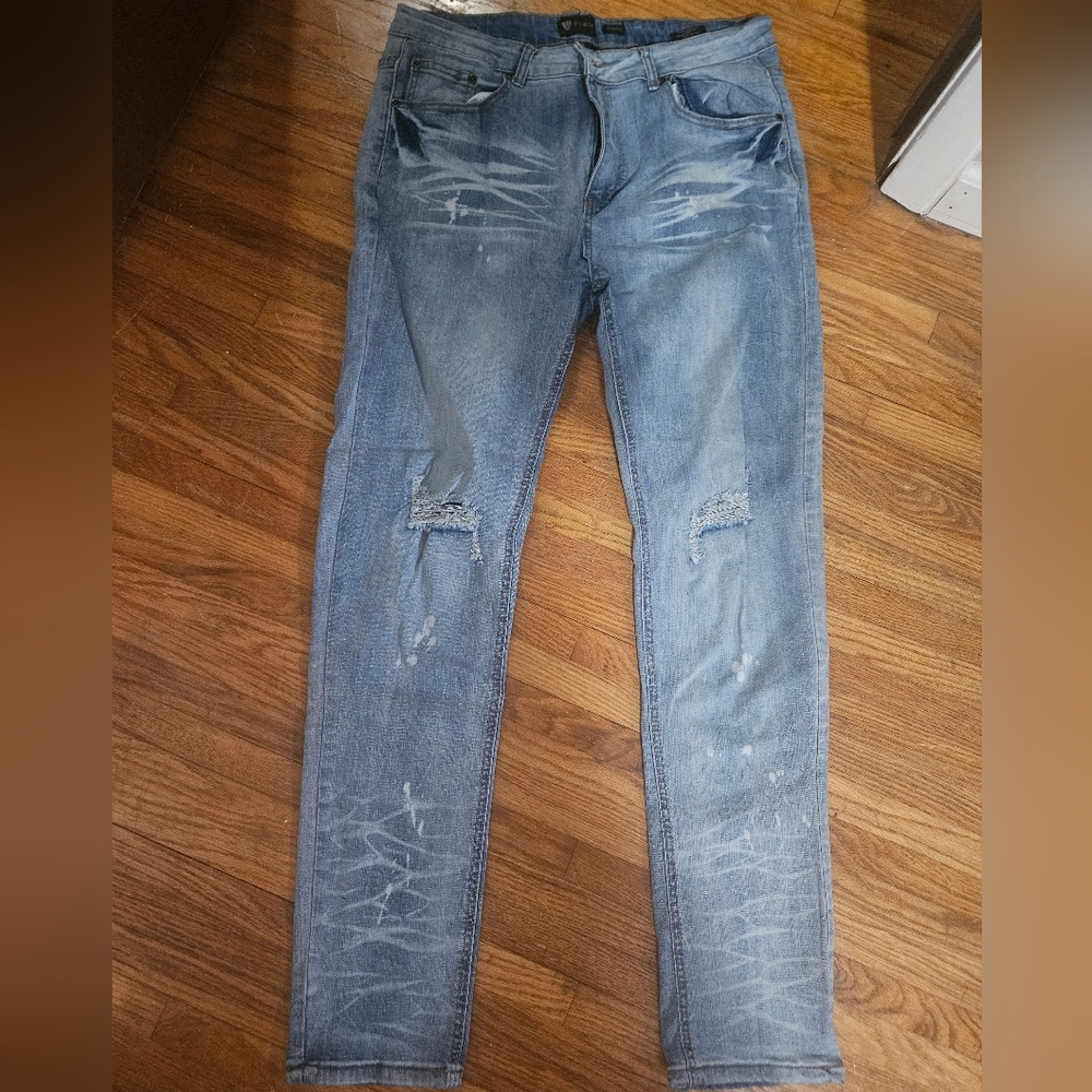 Waimea Skinny Fit Denim Jeans 👖 size 36x32 stretchy light blue distressed - Picture 7 of 9
